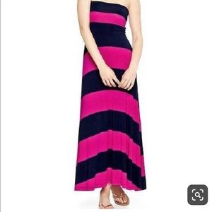 Gap Striped Navy/Hot Pink Strapless Maxi, XS